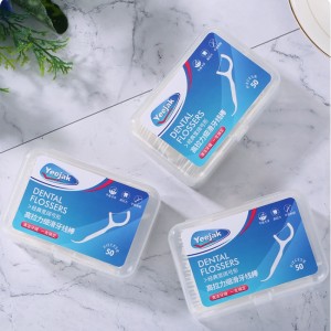 Privát címke Biológiailag lebontható fogpiszkáló eldobható orális bambusz faszén/wooden/weha szalma/plastic Flosser Stick Dental Floss Pick